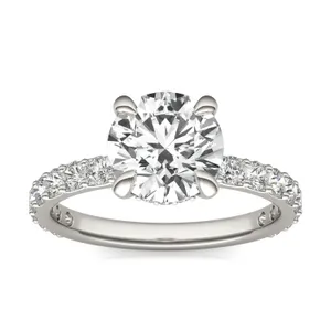 Round Custom Hidden Halo Bold 3/4 Eternity Engagement Ring Setting image, 